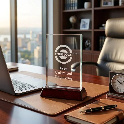 Personalized  Rosewood Rectangle Crystal Award