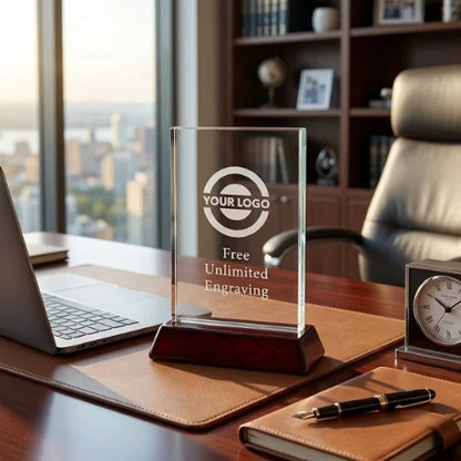 Personalized  Rosewood Rectangle Crystal Award