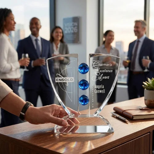 Personalized Pinion Indigo Crystal Award Trophy