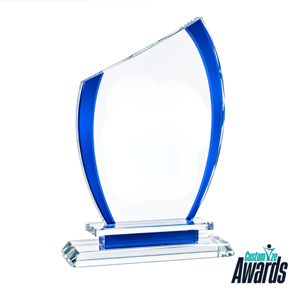 Semi-Ovale Bleu | Trophée en Cristal Personnalisé et Gravé