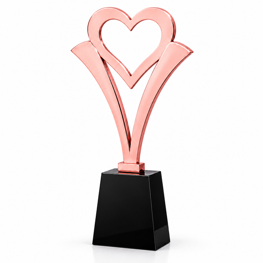 Custom rose gold metal heart trophy for Thanksgiving employee and client appreciation