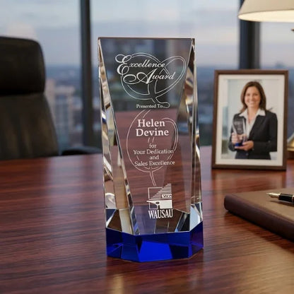 Personalized Valera Indigo Crystal Award Trophy
