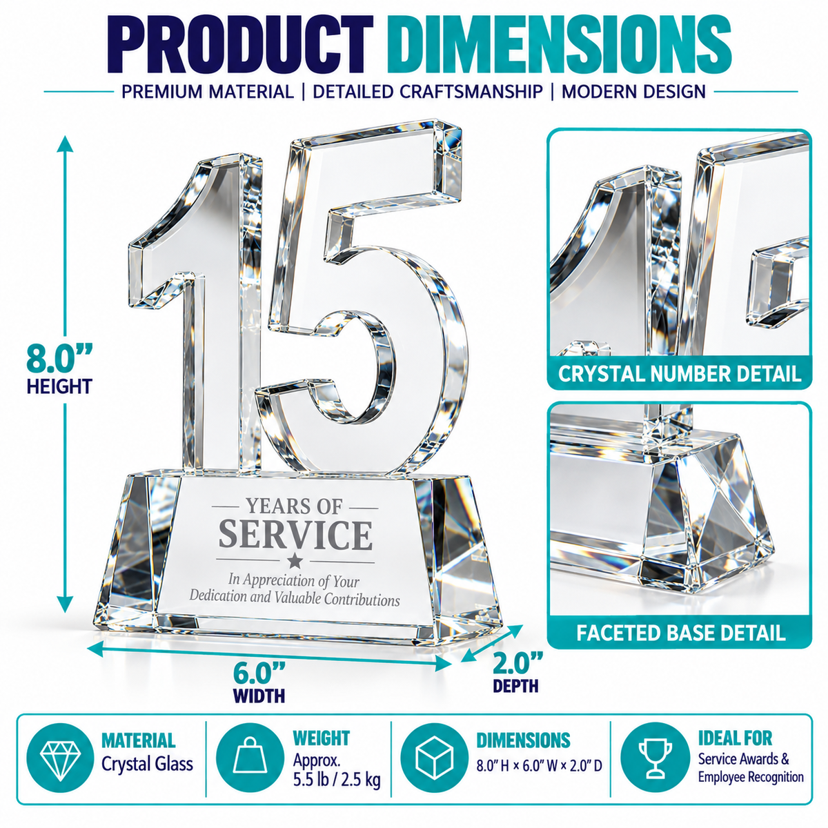 Noble Rise | Custom Crystal 15 Years of Service Recognition Award