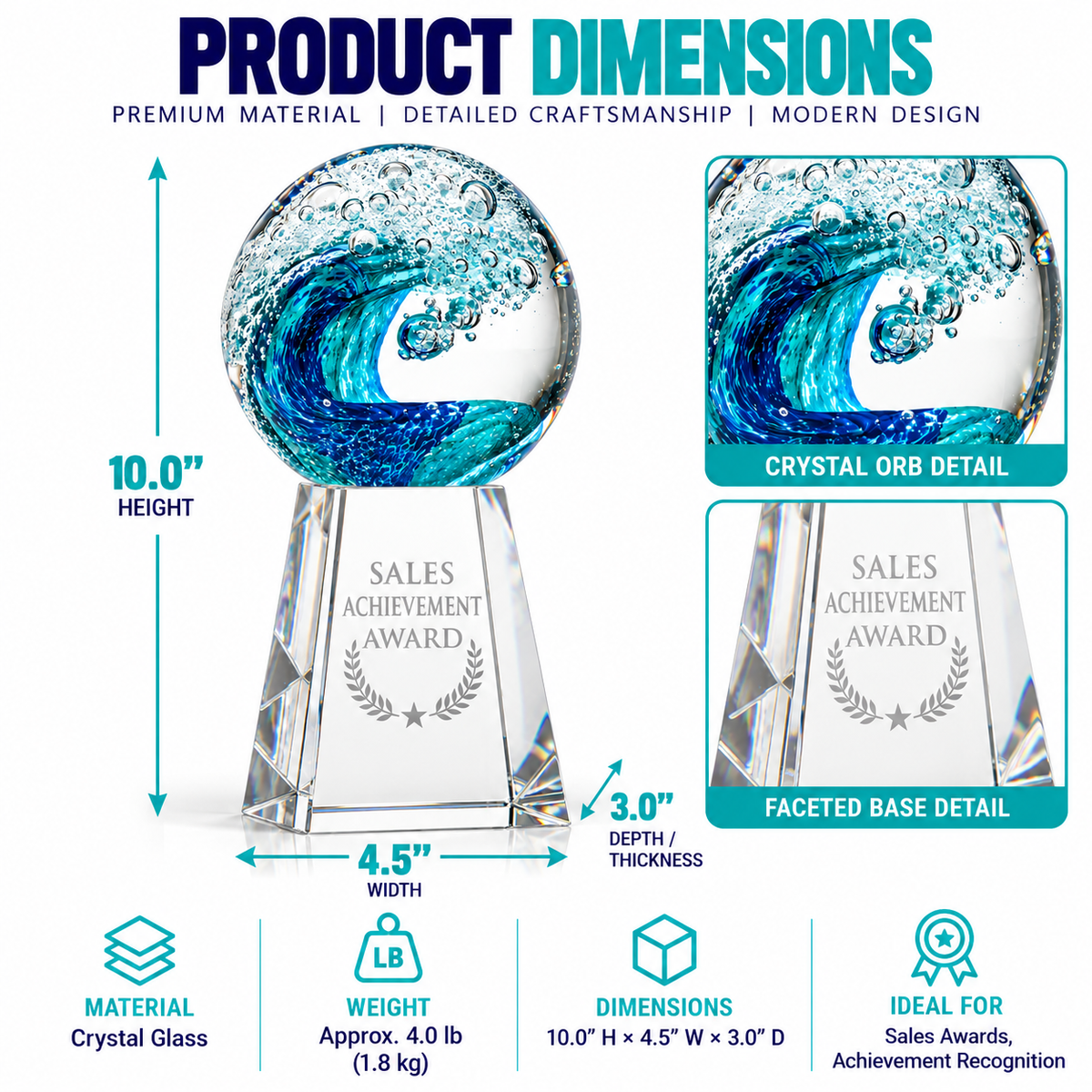 Ocean crest | Custom Crystal Sales Achievement Award