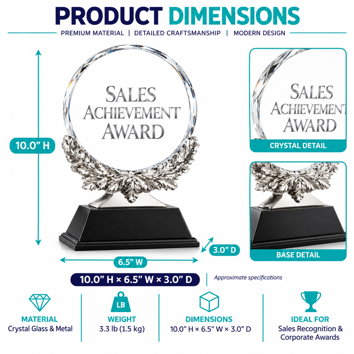 Sterling Laurel | Custom Crystal Sales Achievement Award