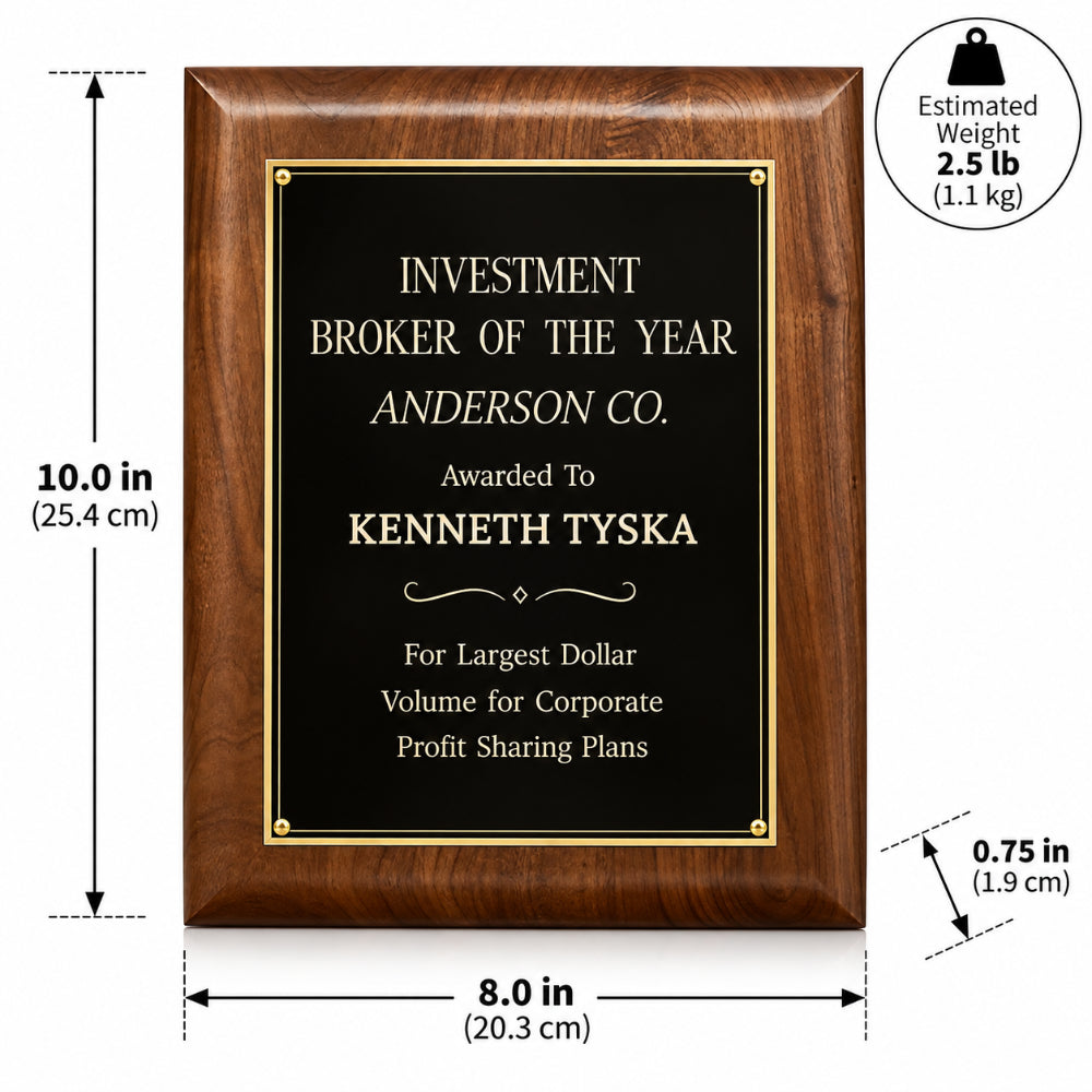 Elegance Walnut |  Custom Engraved Executive  Recognition Plaque Award