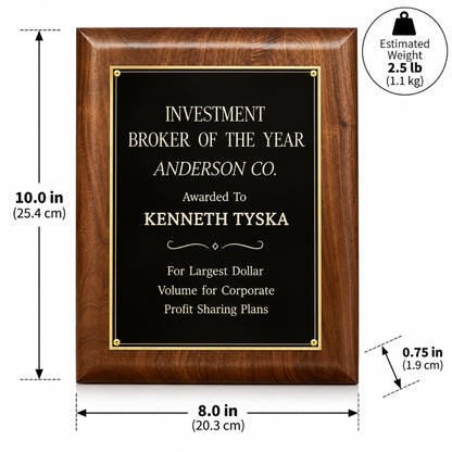 Elegance Walnut |  Custom Engraved Executive  Recognition Plaque Award