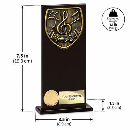 Music Black | Personalized glass award plaque for music achievement