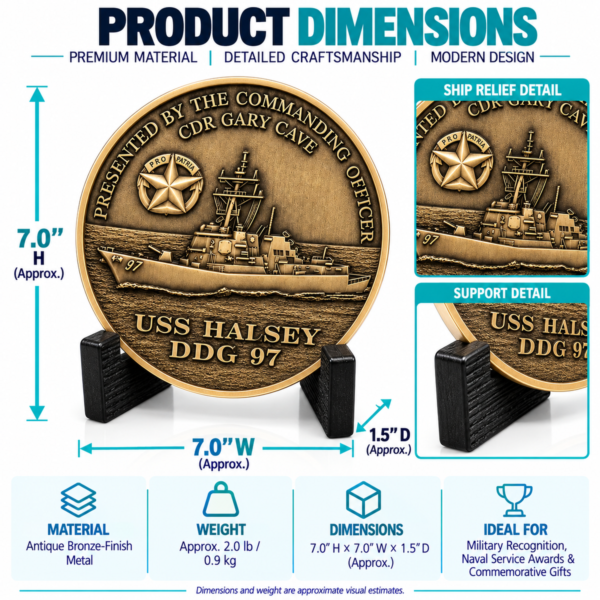 Benutzerdefinierte USS Halsey Challenge Coin – Antikmessing Navy Command Coin