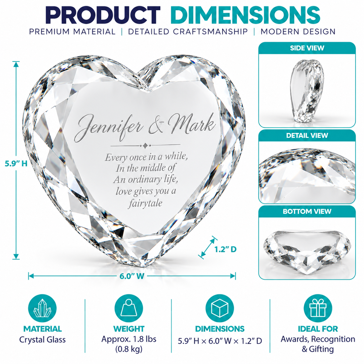Faceted Heart Keepsake | Personalized Engraved Appreciation Plaque