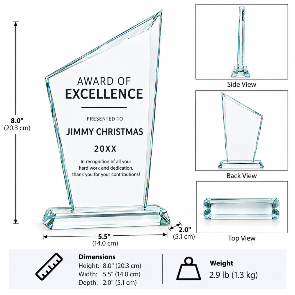 Pic Incliné | Trophée en cristal gravé personnalisé