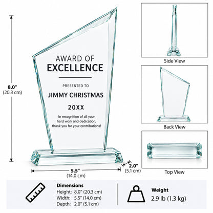 Pic Incliné | Trophée en cristal gravé personnalisé