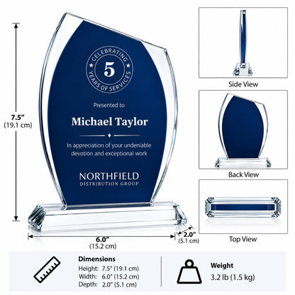 Trophée de reconnaissance des employés en cristal bleu
