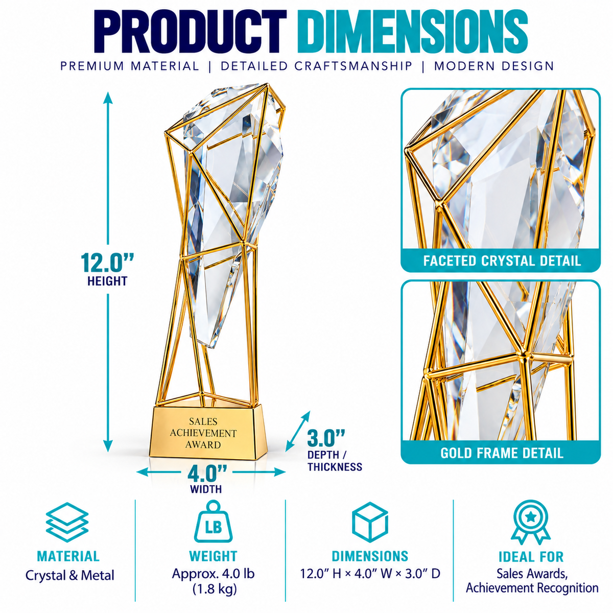 Golden Facet | Custom Crystal Sales Achievement Award