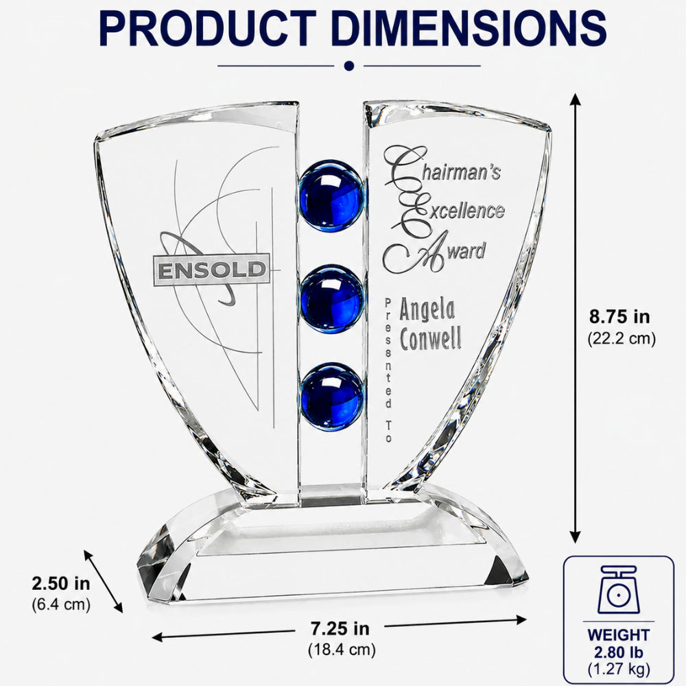 Pinion Indigo Crystal | Trophée en cristal gravé de reconnaissance