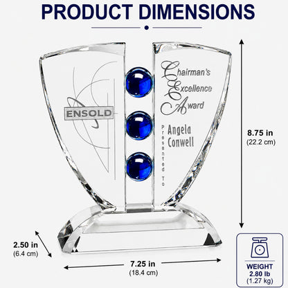 Pinion Indigo Crystal | Trophée en cristal gravé de reconnaissance