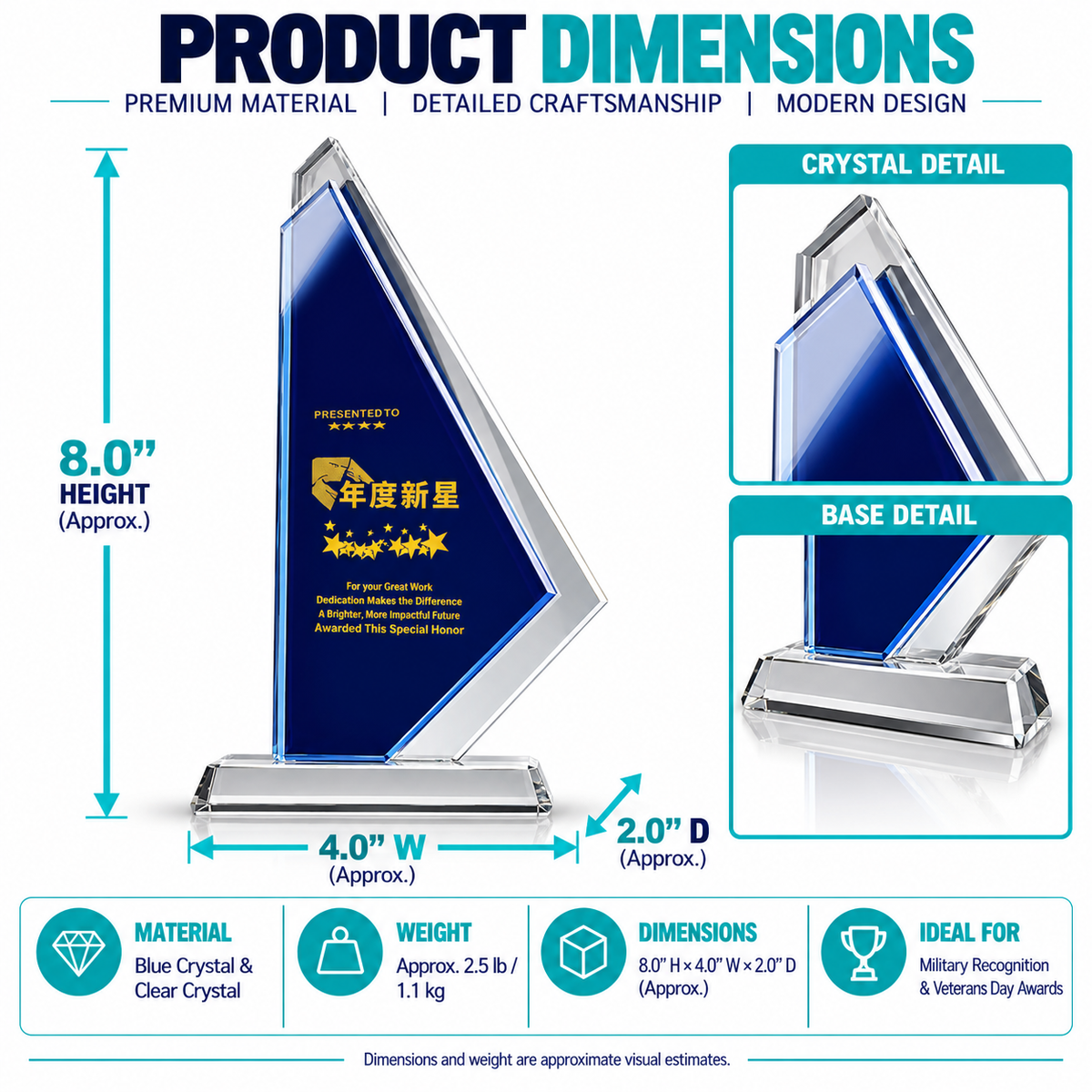 Liberty Pinnacle | Veterans Day Blue Crystal Military Recognition Award