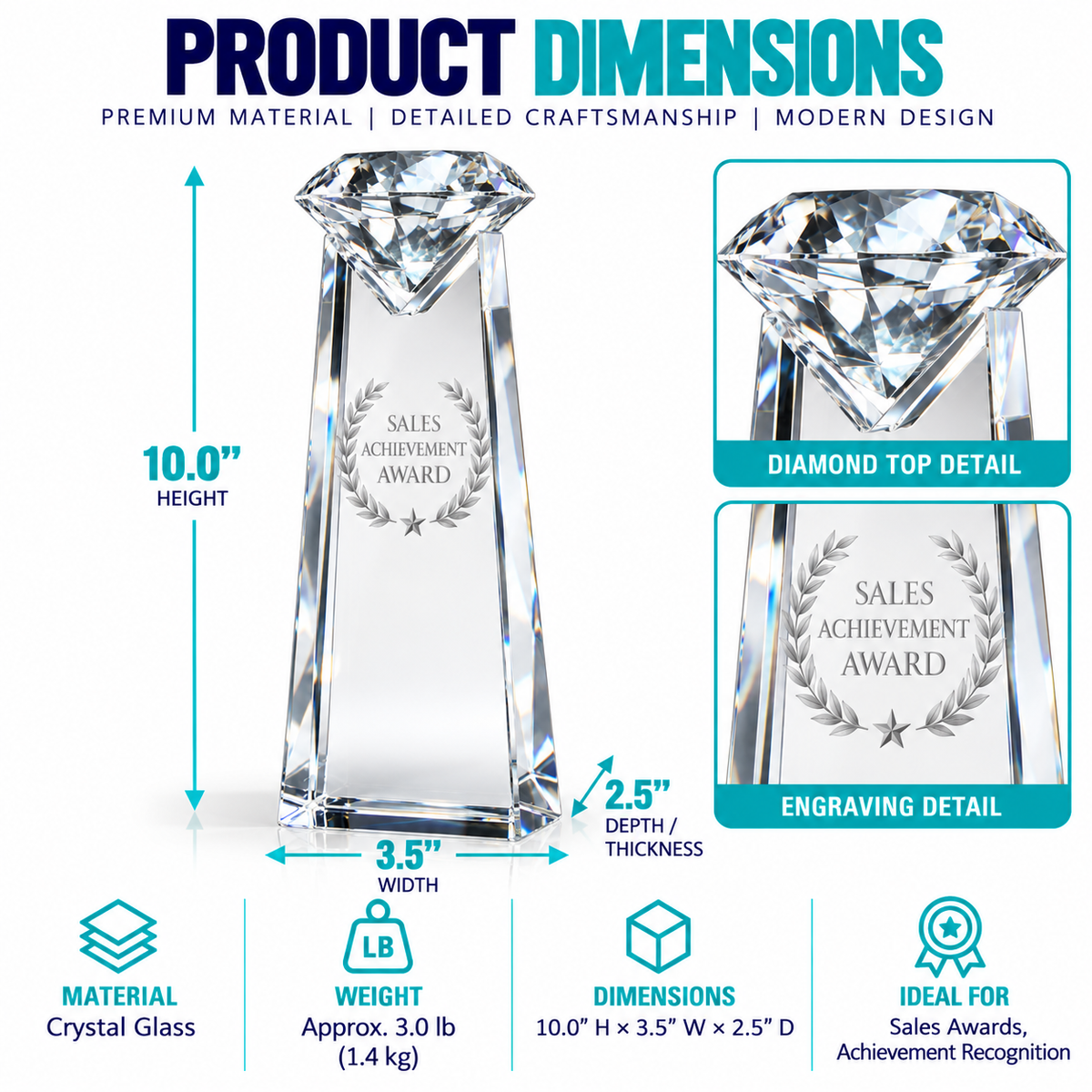 Diamond Crest | Custom Crystal Sales Achievement Award