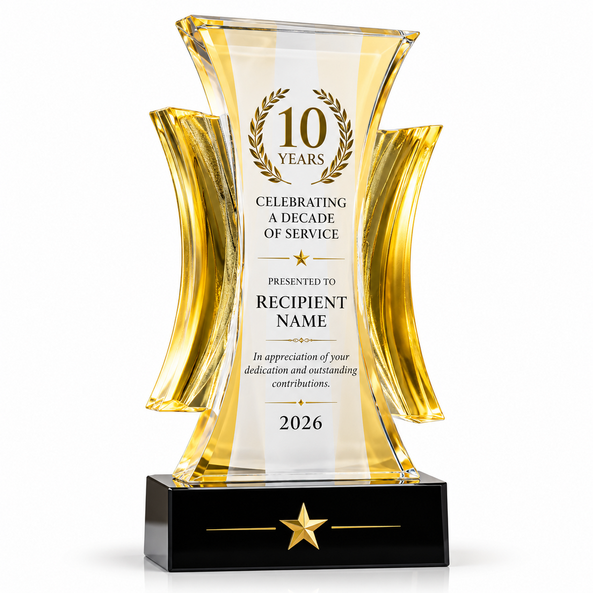 Golden Dynasty | Custom Gold Crystal 10 Year Service Anniversary Award