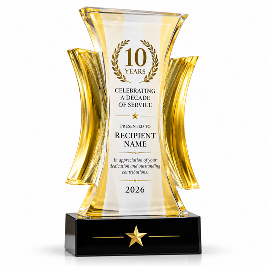 Golden Dynasty | Custom Gold Crystal 10 Year Service Anniversary Award