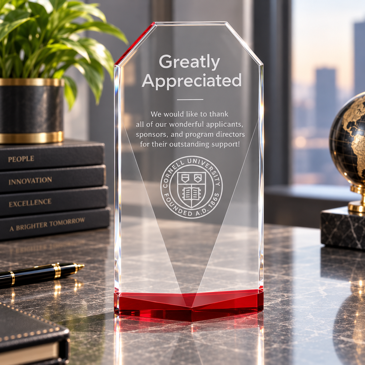Diamant Rouge | Trophée de reconnaissance en cristal gravé et personnalisé
