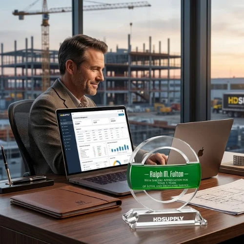 Personalized Greenville Crystal Award Trophy with Green Accent