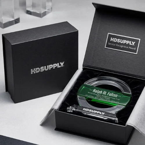Personalized Greenville Crystal Award Trophy with Green Accent