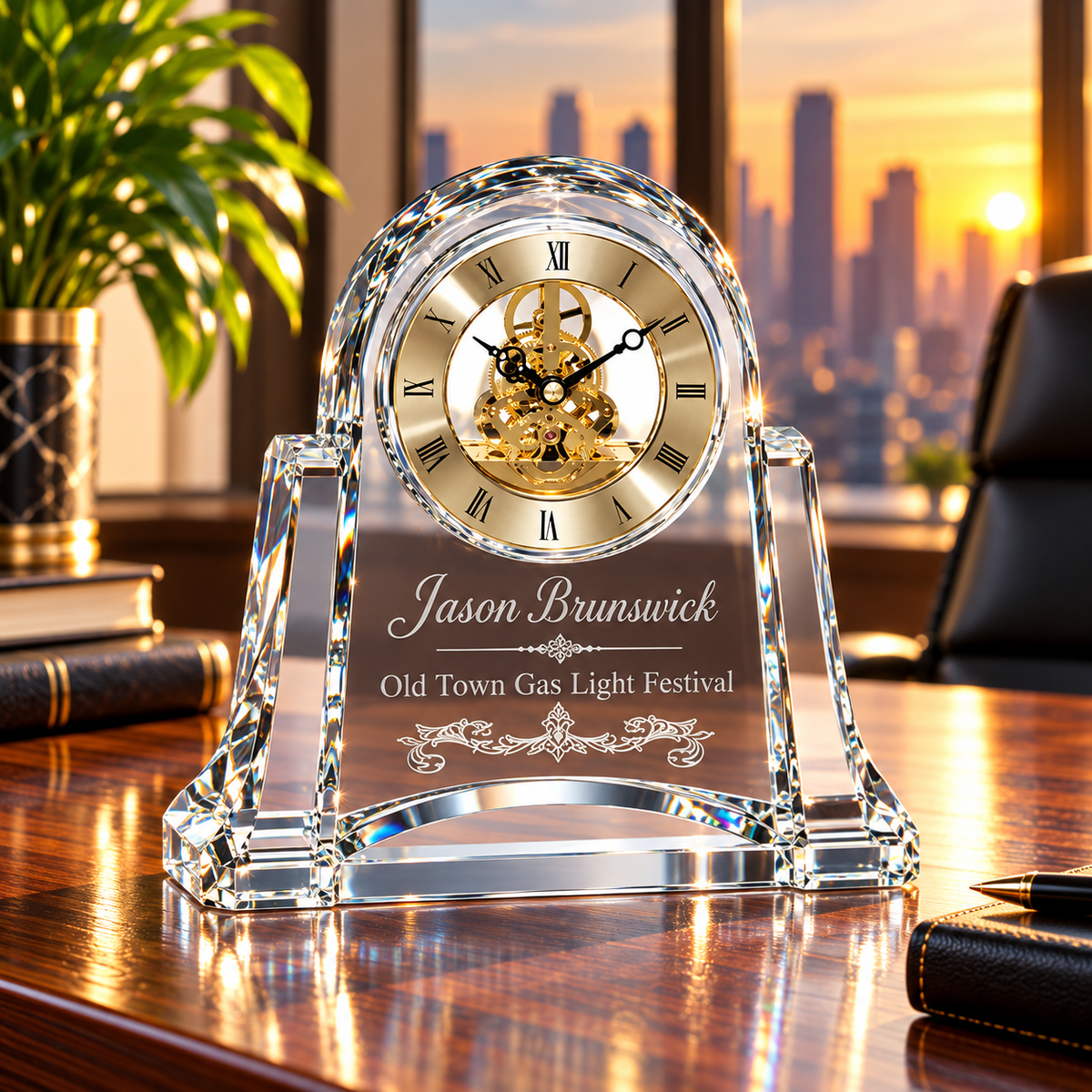 Brunswick Heritage | Custom Gold Clock Crystal Award