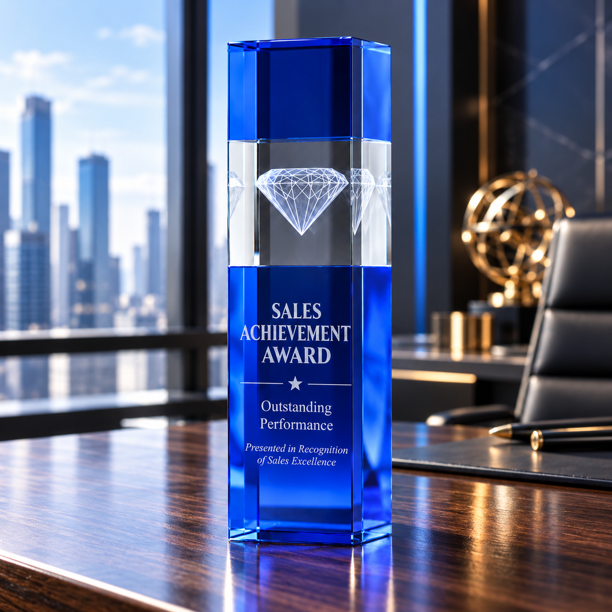 Sapphire Crest | Custom Crystal Sales Achievement Award