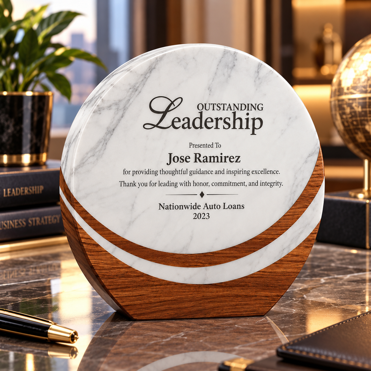 Marblewood | Custum Engraved Leadership Award plaque