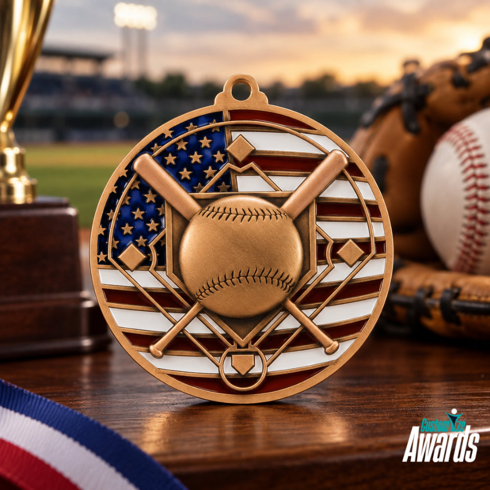 USA Flag | Custom Baseball Medal for Athletic Achievement