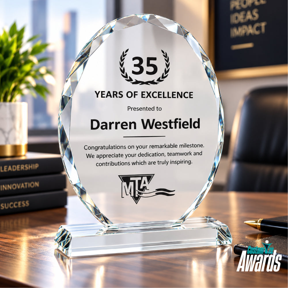 Faceted Edge Oval | Personalized Crystal Recognition Award
