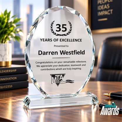 Faceted Edge Oval | Personalized Crystal Recognition Award
