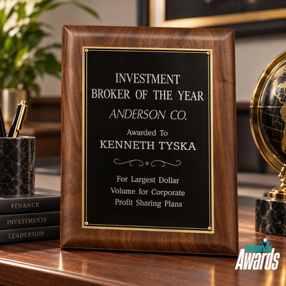 Elegance Walnut |  Custom Engraved Executive  Recognition Plaque Award
