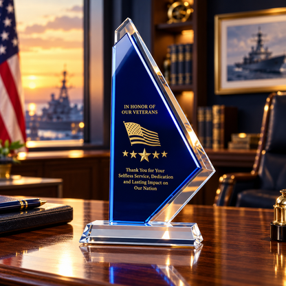 Liberty Pinnacle | Veterans Day Blue Crystal Military Recognition Award