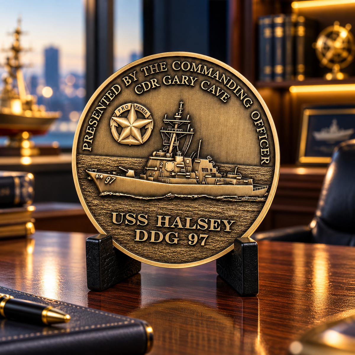 Benutzerdefinierte USS Halsey Challenge Coin – Antikmessing Navy Command Coin