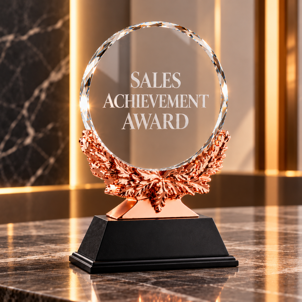 Copper Laurel | Custom Crystal Sales Achievement Award