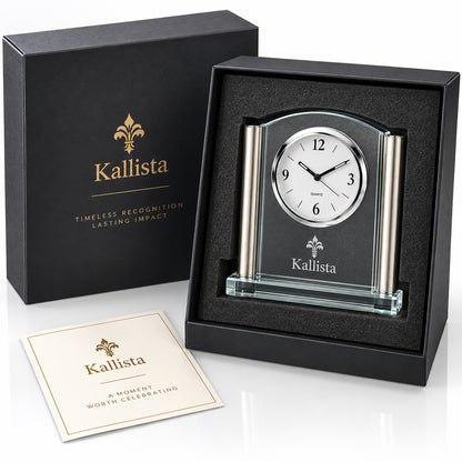 Silver Elegance | Crystal Desk Clock Recognition Award