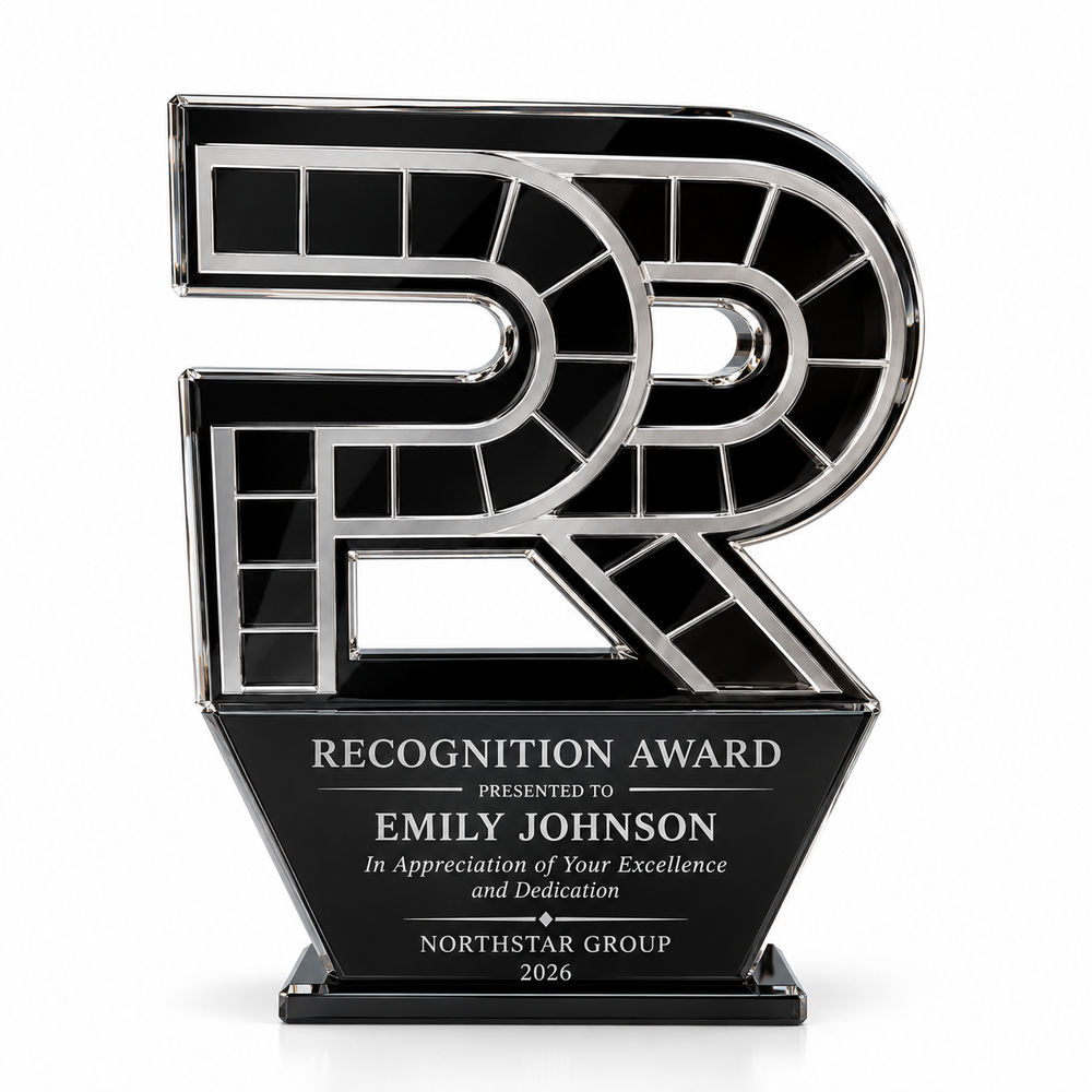 Roll Credits black film-strip acrylic cinema award with silver edge on a black base