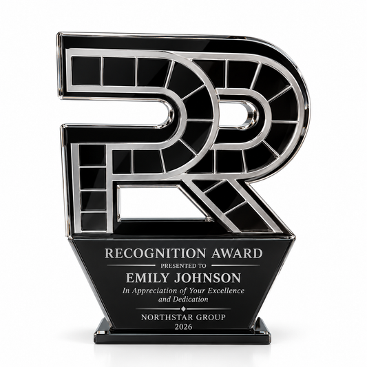 Roll Credits black film-strip acrylic cinema award with silver edge on a black base