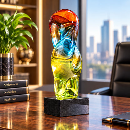 Artistic Ocean | Colorful Artistic Crystal Recognition Trophy