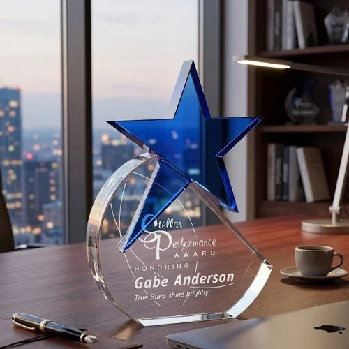 Personalized Cerulean Star Crystal Award Trophy