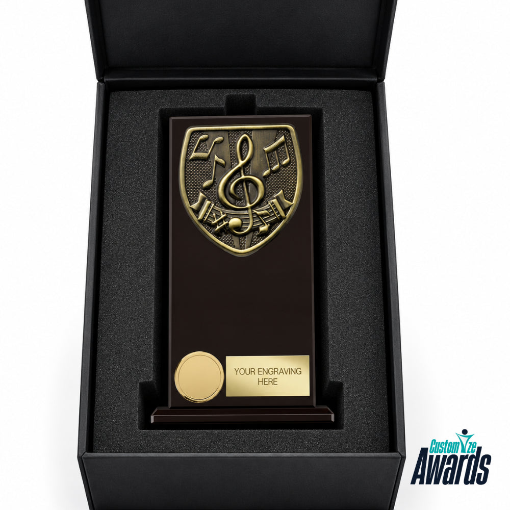 Music Black | Personalized glass award plaque for music achievement