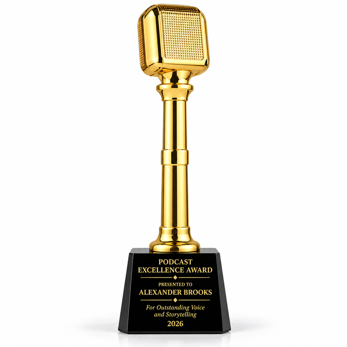 Stage Beacon gold vintage microphone trophy on black tapered base