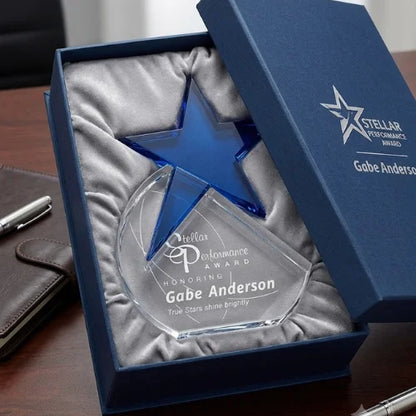 Personalized Cerulean Star Crystal Award Trophy