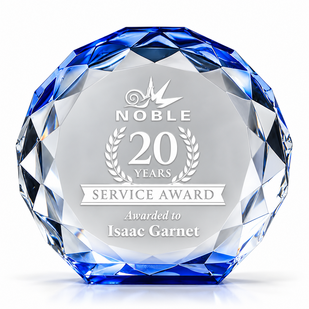 Azure Noble | Custom Blue Crystal 20 Year Service Recognition Award
