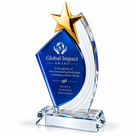 Blue Starshine | Custom Crystal Global Impact Achievement Award