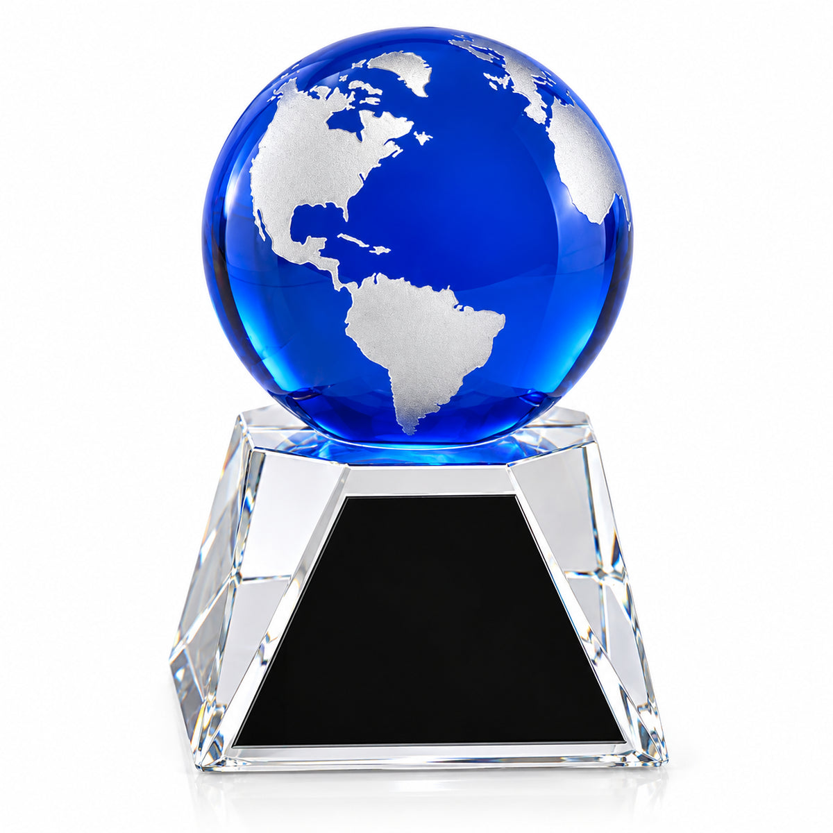 Globe Bleu | Trophée en Cristal Reconnaissance Mondiale Gravé sur Mesure