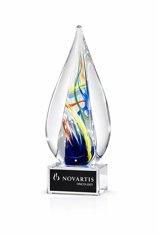 Art Glass Flame Award on Clear Crystal Base
