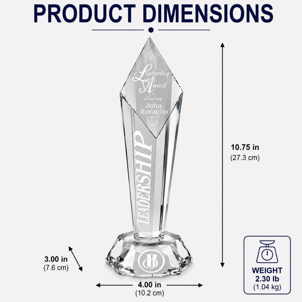  Centaurus Tower  Custom Engraved Crystal Awards dimensions 